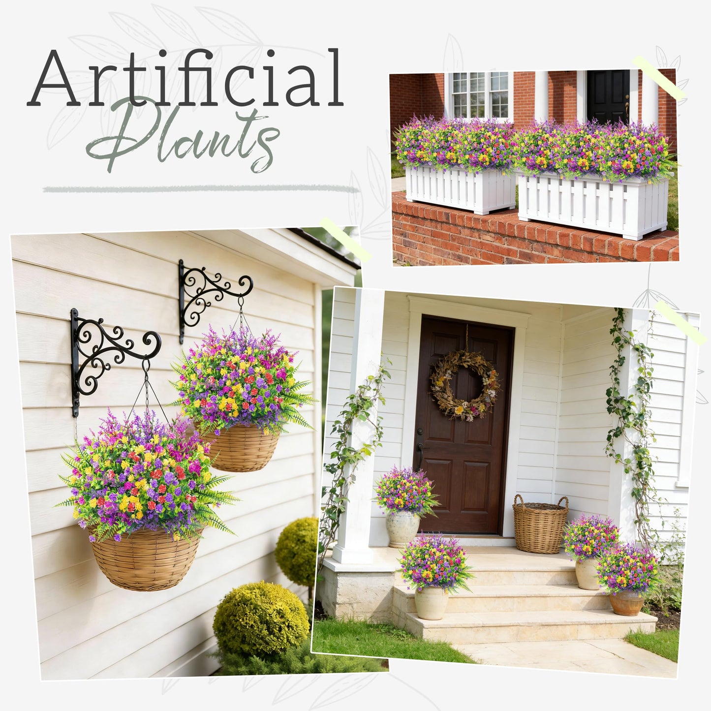 Der Rose 24 Bundles UV Resistant Fake Flowers Spring Artificial Flowers for Outdoors for Garden Patio Porch Farmhouse Home Window Box Decor（Colourful）