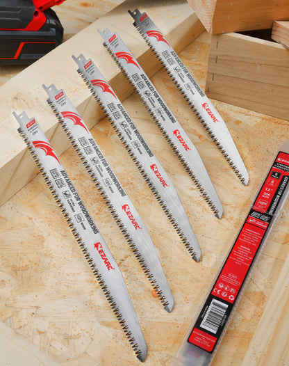 EZARC Japanese Teeth Reciprocating Saw Blade 12 Inch, Fleam Ground Teeth Wood Pruning Saw Blades 8 TPI for Tree Trimming, Wood/Wet Wood Cutting, 5 Pieces
