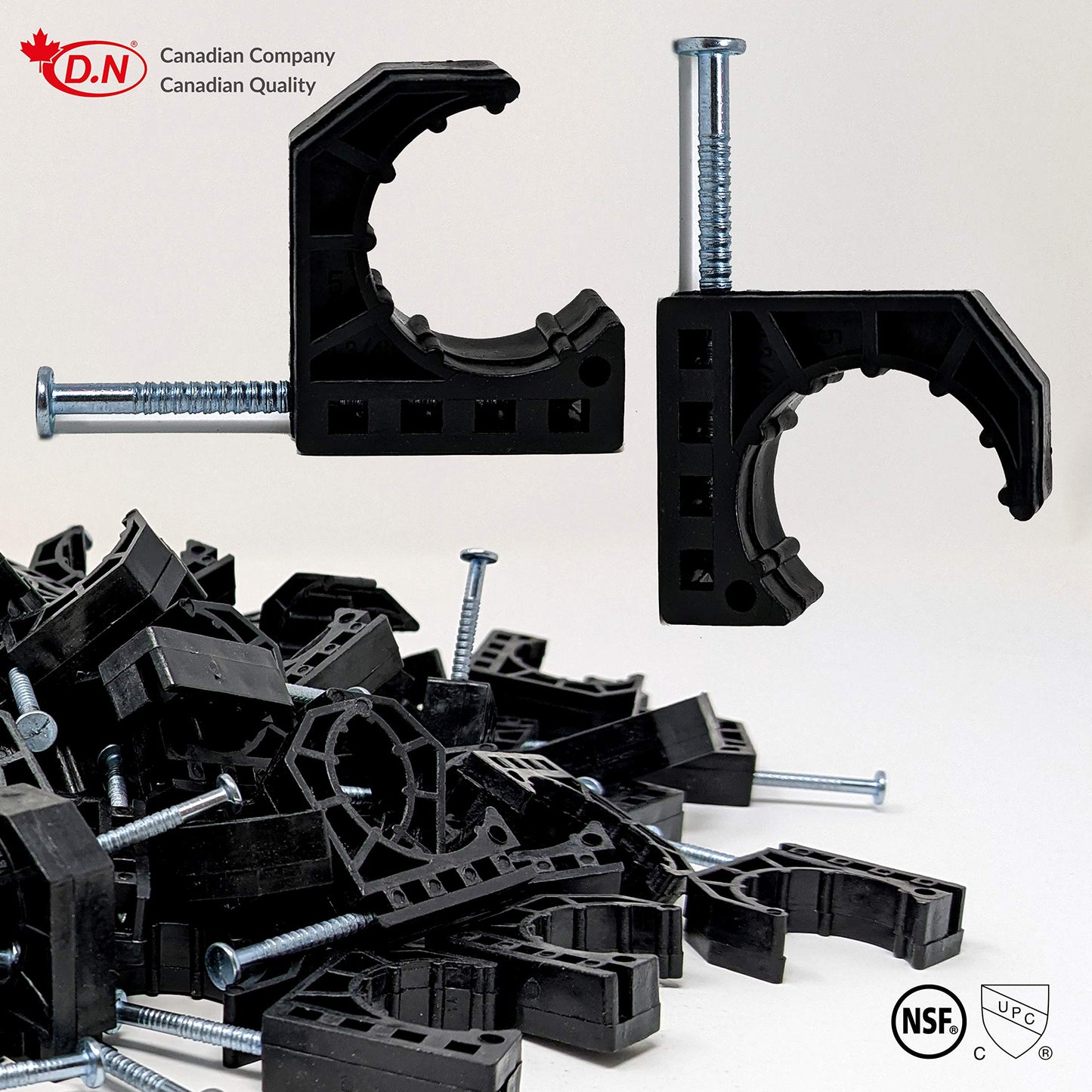 D.N. 100 Pieces Half Clamps J-Hook with Nail, J-Clamp for 3/4" Tubing Pipe Support J-Clips Tubing Fastener, Black Tube Talons (Contractors Bulk Pack of 100)