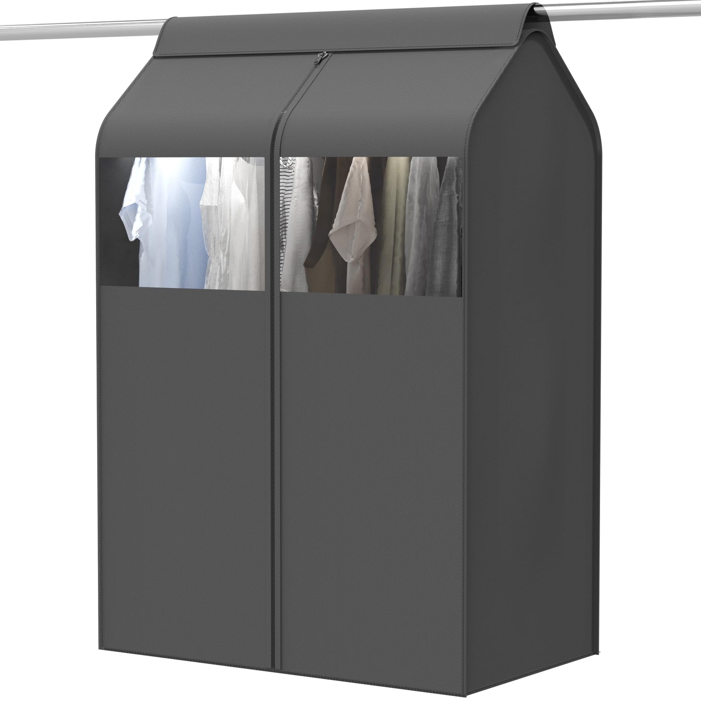 Simple Houseware Garment Covers for Clothes Rack/Closet/Hanging Clothes, Enclosed Clear Window, Dark Grey