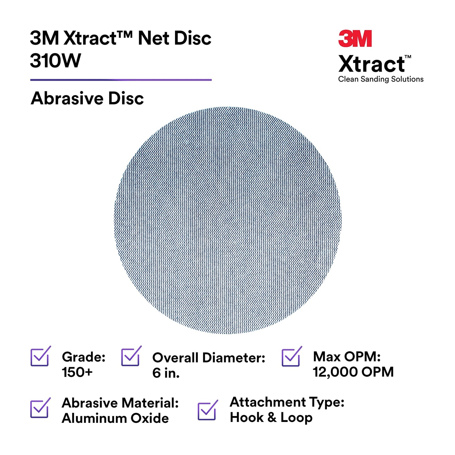 3M Xtract Net Disc 310W, 150+, 6 in x NH, Die 600Z, 50 Discs