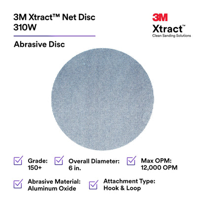 3M Xtract Net Disc 310W, 150+, 6 in x NH, Die 600Z, 50 Discs