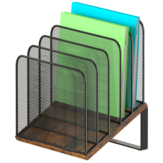 Piskyet Vertical File Organizer, 5-Section Vertical File Folder Holder Stand,Metal Mail Paper Chromebook Organizer for Teacher Desk Office Classroom Desktop Organization（Inclined）