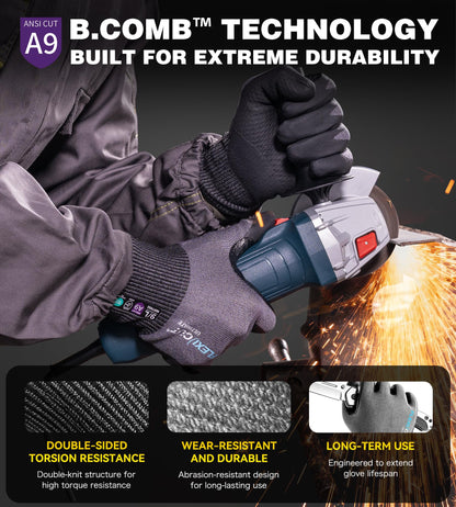JDL ANSI A9 Cut Resistant Work Gloves, Highest Level Extreme Protection, Cutting Gloves with Reinforced Thumb, Non Slip, Breathable, Durable, Touch-screen, Black, Large