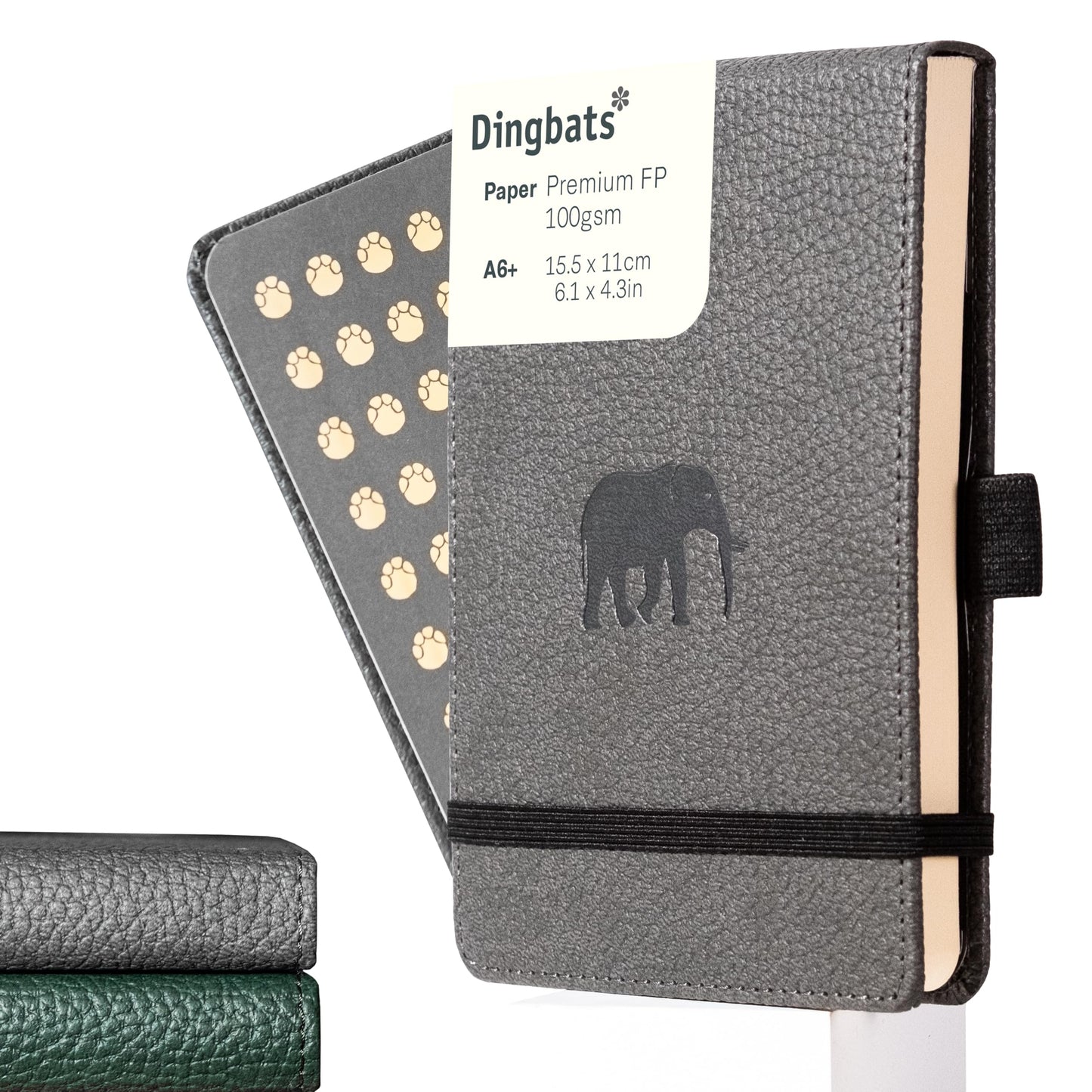 Dingbats A6+ Wildlife Notebook Journal Hardcover, Cream 100gsm Ink-Proof Paper, 6.1 x 4.3 inches, 192 pages (Gray Elaphant, Plain)