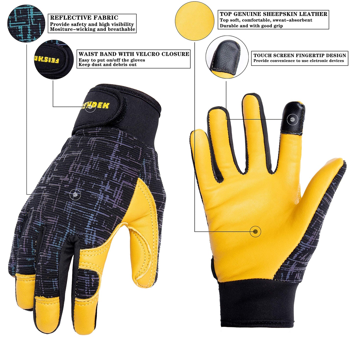 Kids Work Gloves With Genuine Leather Age 3-12 Garden Yard Gloves for Toddler Youth (Black,Large (Age 9-12))