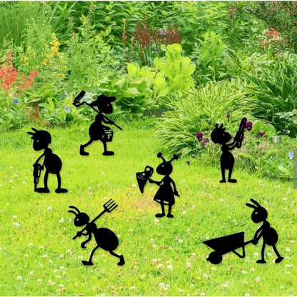 Whimsical 6-Piece Metal Ant Sculptures Set | Funny Black Metal Garden Stakes | Weatherproof Outdoor Decor for Lawn, Pathway, and Backyard