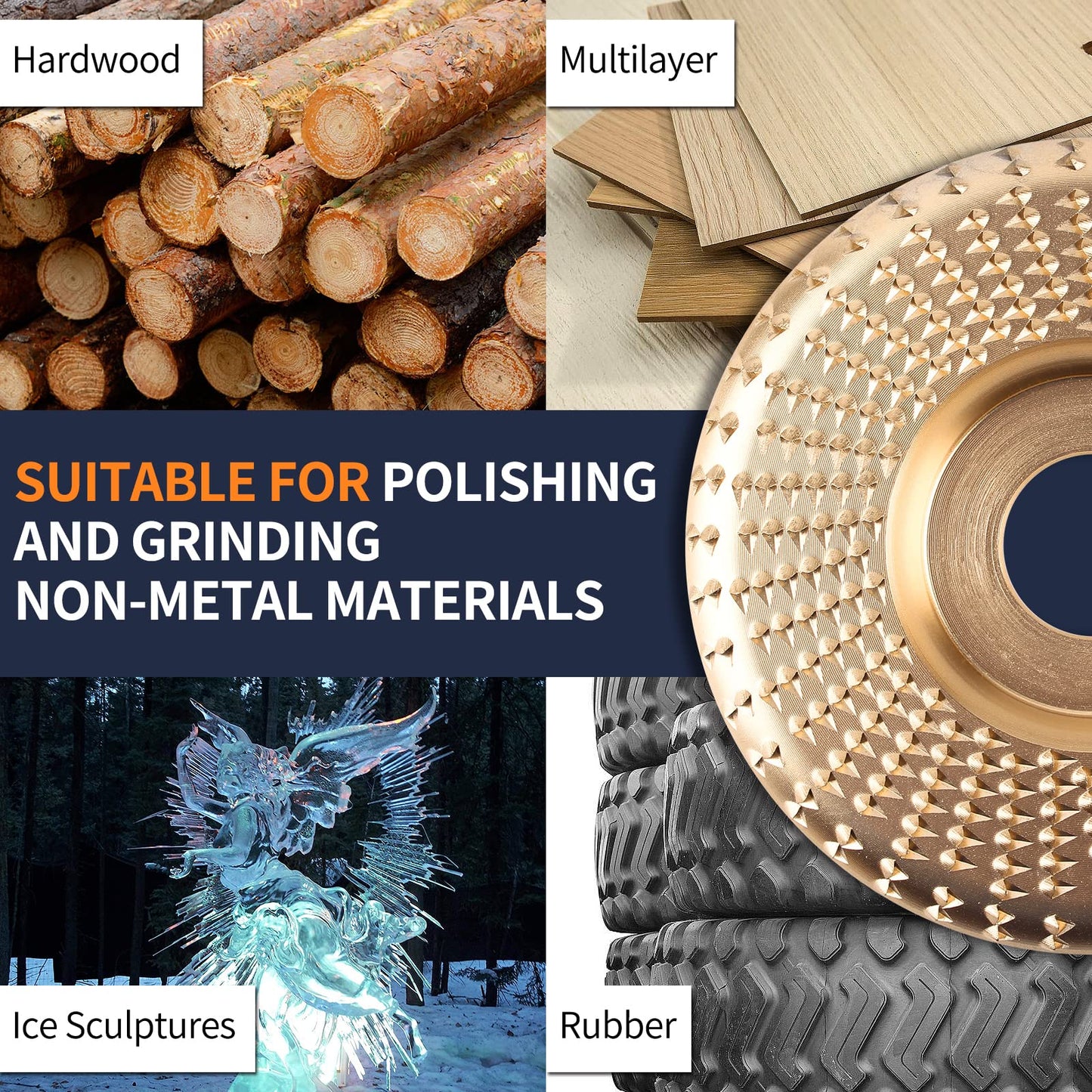 Pomsare Wood Carving Disc Set, 5PCS Wood Grinding Wheel for 4 or 4 1/2 Angle Grinder, Stump Grinder Shaping Discs for Cutting Polishing