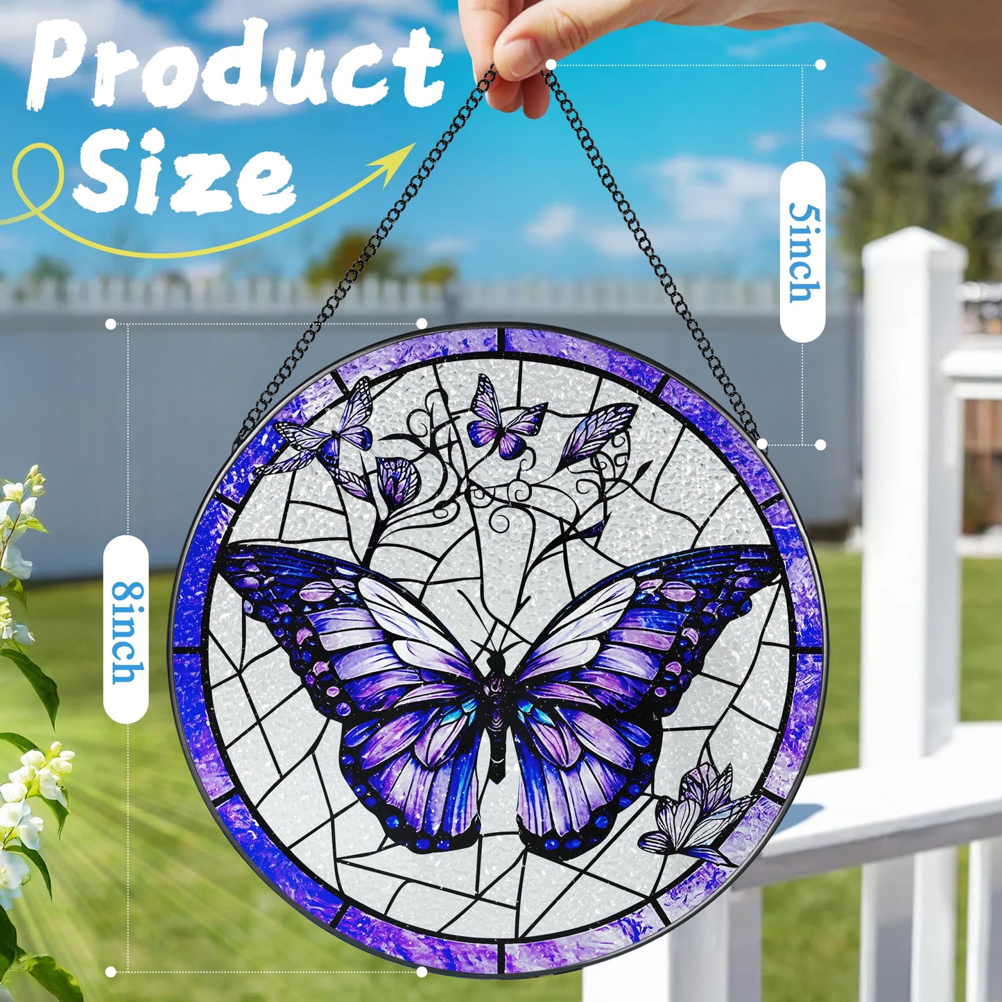 Stained Glass Window Hanging, 8 Inch Purple Butterfly Stained Glass Suncatcher, Butterfly Light Catcher, Window Hanging Decor, Gifts for Mother's Day, Christmas, Birthday, Gifts for Women Mom Grandma