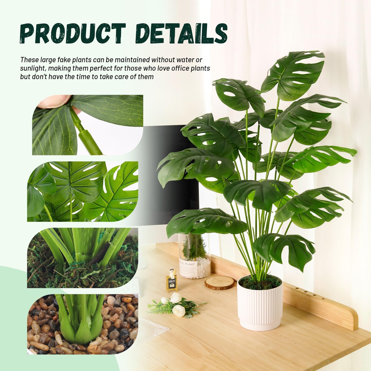 Der Rose 28" Fake Plants Large Artificial Monstera Faux Plants Tall for Outdoor Living Room Floor Front Porch Tree Decor Indoor