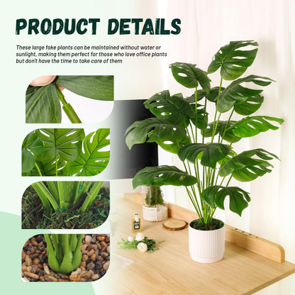 Der Rose 28" Fake Plants Large Artificial Monstera Faux Plants Tall for Outdoor Living Room Floor Front Porch Tree Decor Indoor