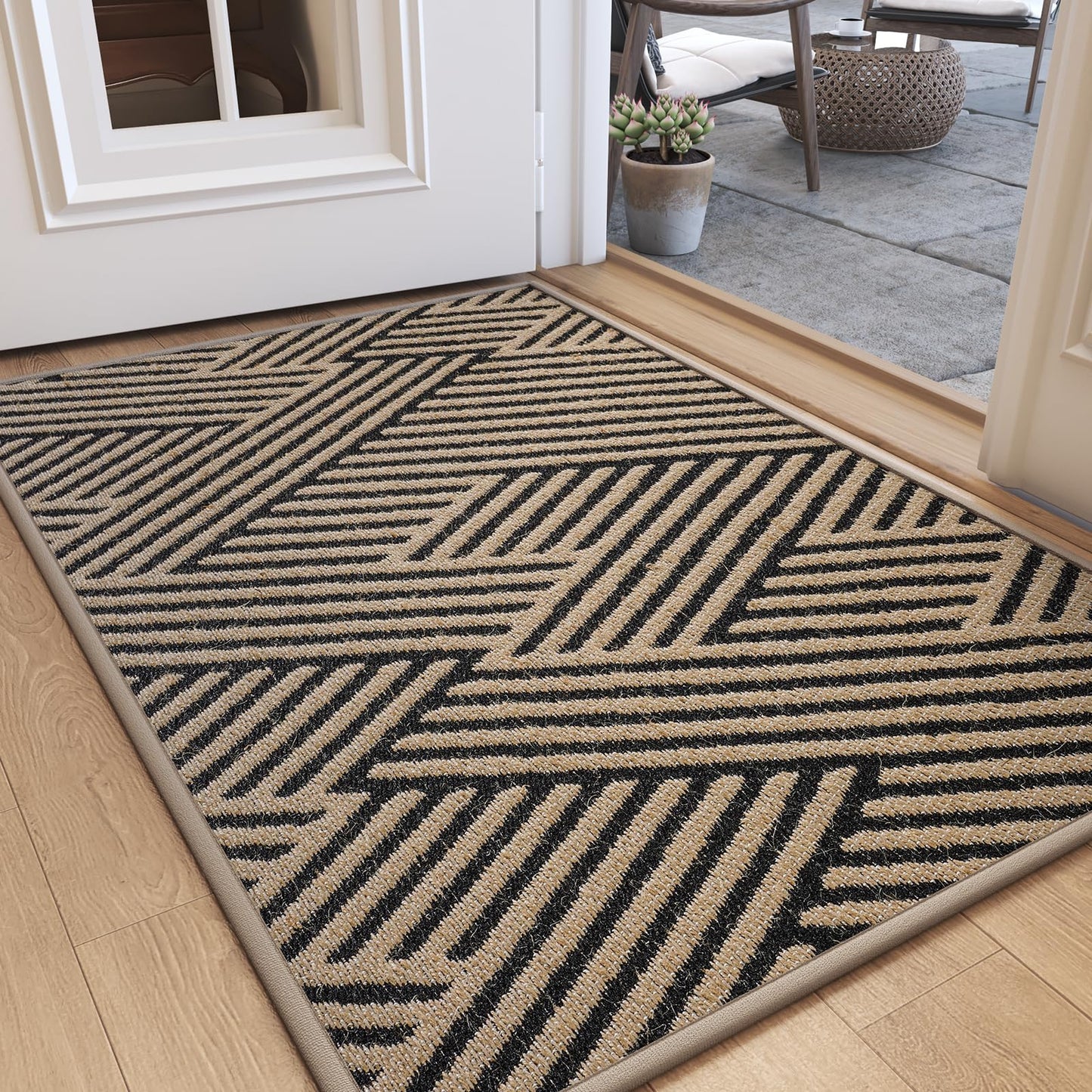 YDKGL Door Mat Indoor Outside Entrance 17"x30", Low-Profile Non Slip Outdoor Inside Doormat Entryway Mat, Dirt Resistant Absorbent Front Porch Welcome Entry Mats, Washable Easy Clean, Brown