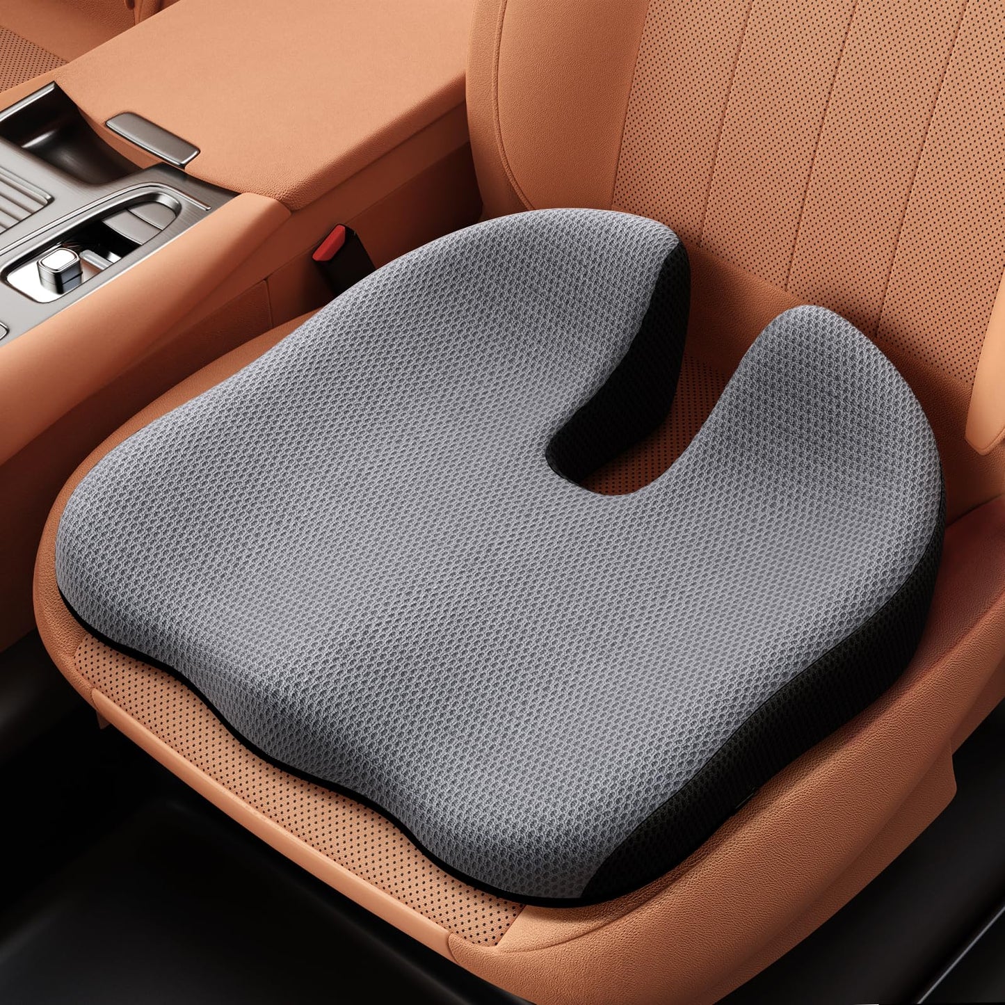 Benazcap Car Seat Cushion - Memory Foam Car Seat Pad - Sciatica & Lower Back Pain Relief - Car Seat Cushions for Driving - Road Trip Essentials for Drivers-Grey