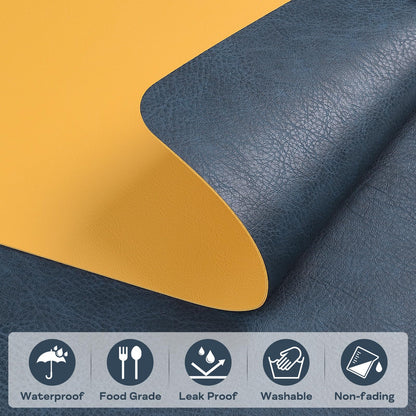APLKER Leather Placemats Set of 6 Table Mats Heat Resistant Dual Sided Place Mats, Waterproof Wipeable Dining Vinyl Table Mats Set of 6 for Home Party Outdoor,16.9 x 11.8 inch - Navy/Yellow