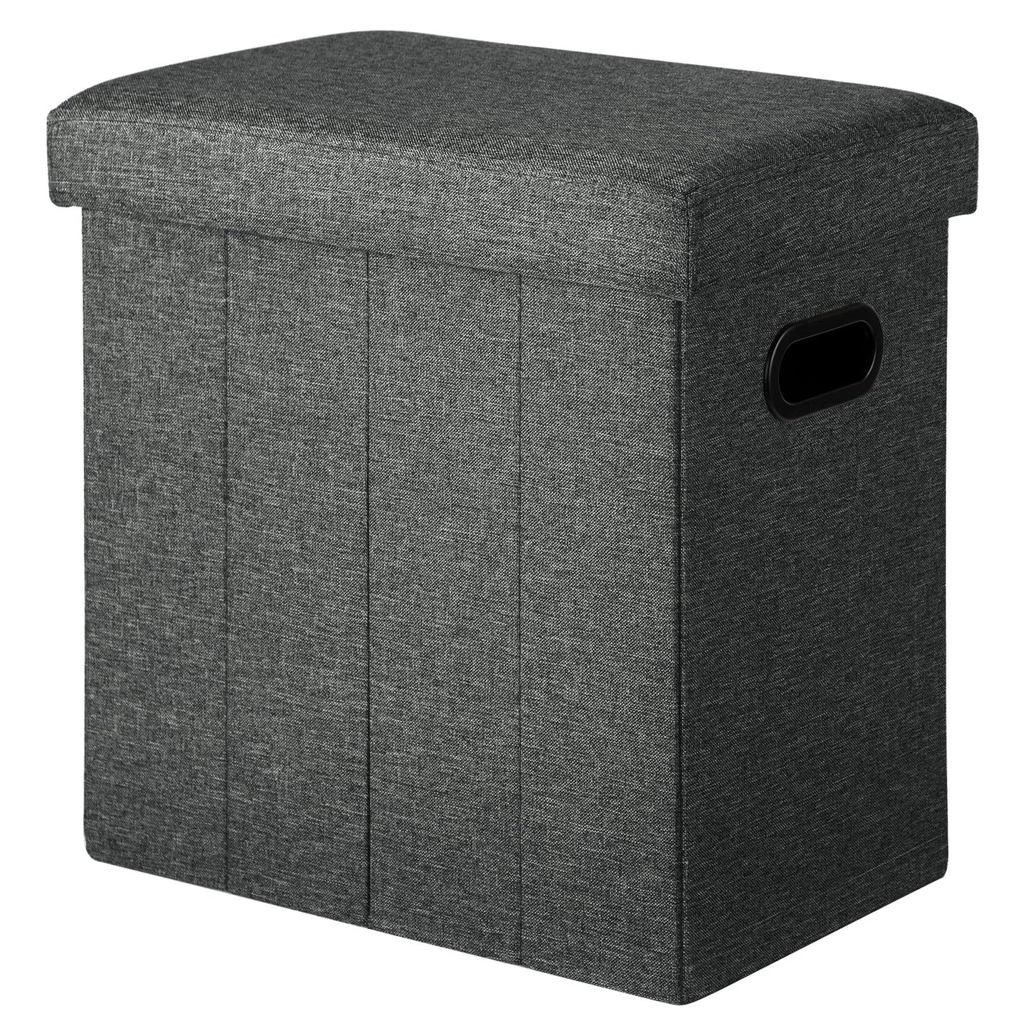 COSYLAND Tall Ottoman with Storage - 42x27x42 CM Slim Ottoman Footrest Foot Stool, Folding Small Ottoman Bench Seat with Handles and Lid for Narrow Space Beside The Sofa/Coffee Table (Black Gray)