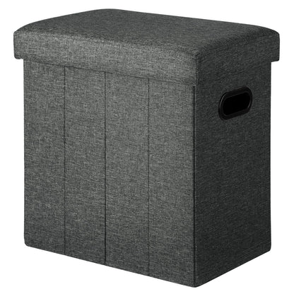 COSYLAND Tall Ottoman with Storage - 42x27x42 CM Slim Ottoman Footrest Foot Stool, Folding Small Ottoman Bench Seat with Handles and Lid for Narrow Space Beside The Sofa/Coffee Table (Black Gray)