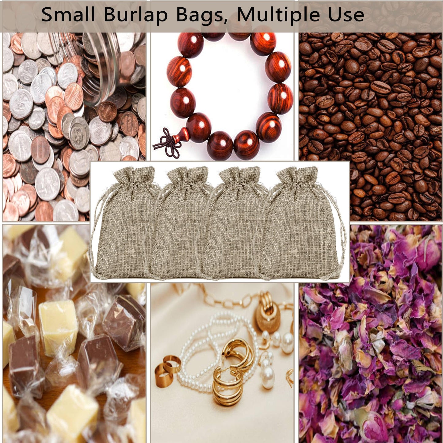 DMIMIA Small Burlap Bags 50 PCS with Drawstring, 4x6 Inch /10x15 CM Gift Bags,Jewelry Pouches, Wedding Favors, Jewelry Packing, Sacks