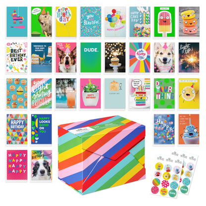 Recycled Paper Greetings 30-Count Funny Birthday Card Assortment with Envelopes, Seals, and Storage Box by Vicky Barone