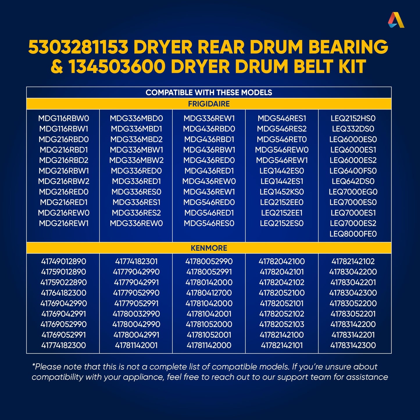 5303281153 & 134503600 Dryer Rear Bearing Replacement Ultra Durable Kit by Canamax - Compatible with Kenmore & Gibson Dryers - Replaces PS459829 AP2142648 PS1148434 134163400