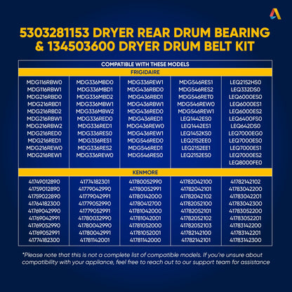 5303281153 & 134503600 Dryer Rear Bearing Replacement Ultra Durable Kit by Canamax - Compatible with Kenmore & Gibson Dryers - Replaces PS459829 AP2142648 PS1148434 134163400