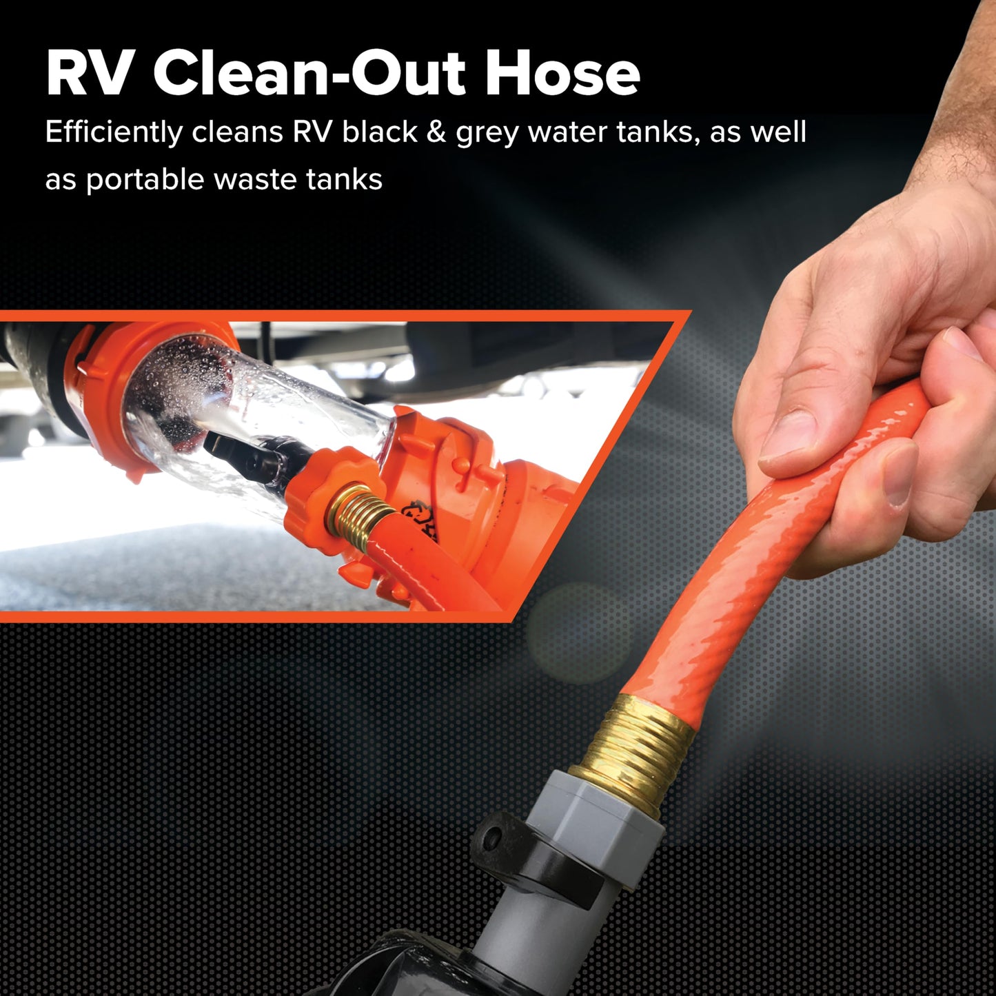 Camco 22990 25ft RhinoFLEX 5/8 inch ID Gray/Black Water Tank Clean Out Hose | Ideal for Flushing Black Water, Grey Water or Tote Tanks, Orange