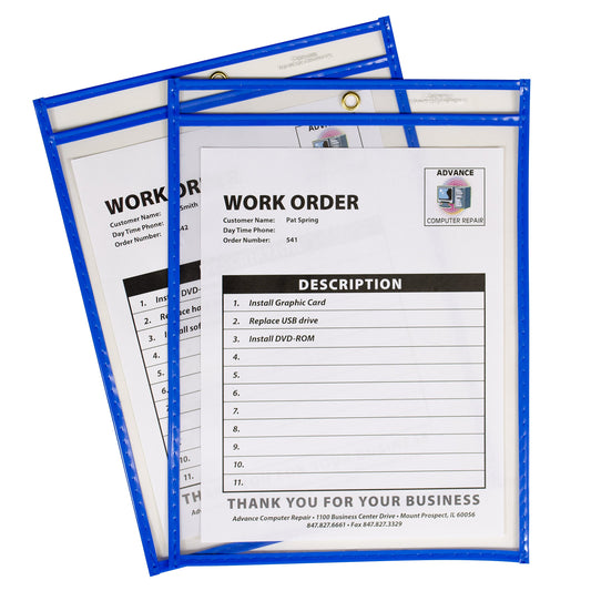 C-Line Neon Stitched Shop Ticket Holders, Blue, Both Sides Clear, 9 x 12 Inches, 15 per Box (43915)