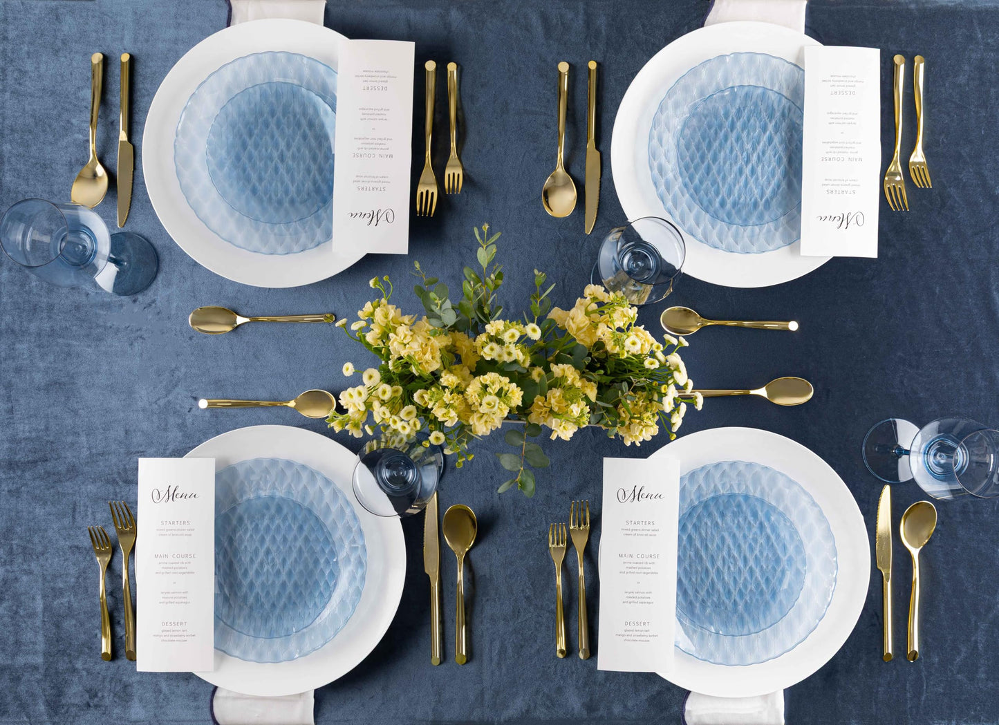 PLASTICPRO 32 Pack Plastic Dishes Set of 16-10 inch Plates and 16-7 inch Plates, Elegant Translucent Blue Disposable Fancy Tableware Premium Heavyweight