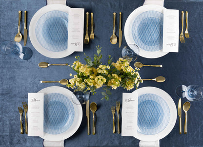 PLASTICPRO 32 Pack Plastic Dishes Set of 16-10 inch Plates and 16-7 inch Plates, Elegant Translucent Blue Disposable Fancy Tableware Premium Heavyweight