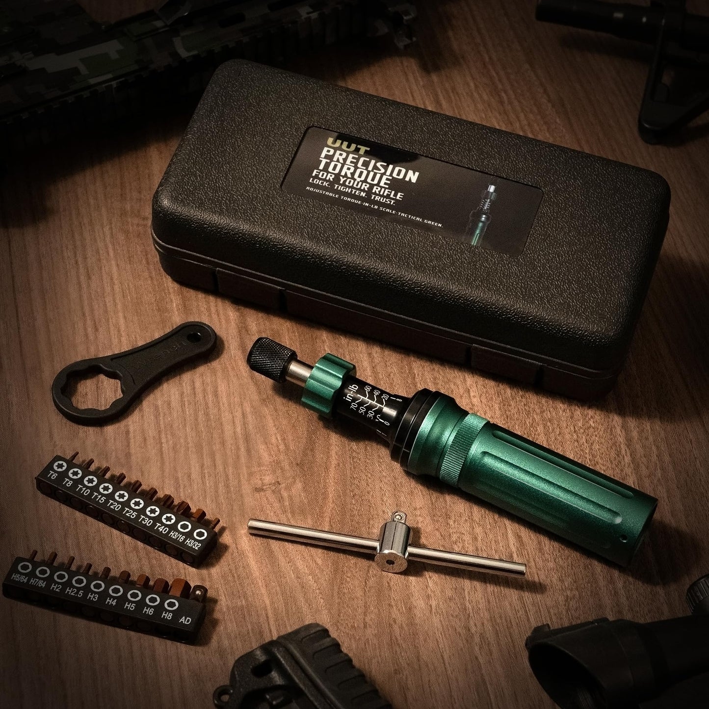 UUT Wrench scewdriver, Torque Screwdriver, Preset Adjustable Click Torque Screwdriver, Inch Pound Precision Screwdriver Set with S2 Bits, Storage Case, 1/4 Inch Drive, 10–70 in.lb.