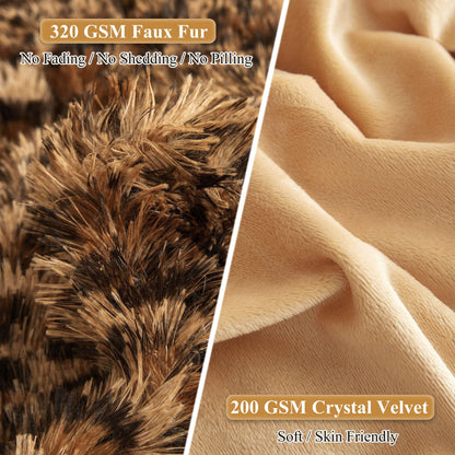 XeGe Cheetah Print Faux Fur Fluffy Pillowcases, Plush Shaggy Soft Long Pillow Covers, Fuzzy Decorative Leopard Print Pillow Cases, Furry Pillow Shams for Bed Couch Zipper, Set of 2(Standard, Brown)
