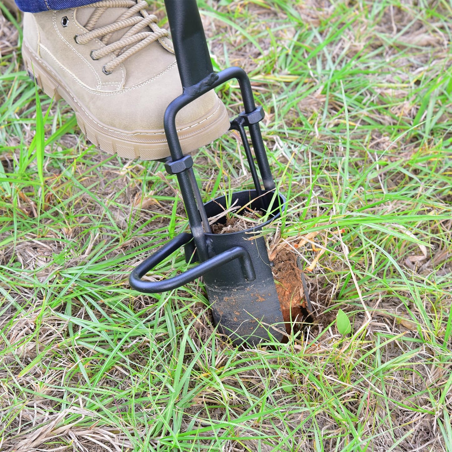 Sod Plugger, Bulb Planter with Long Handle and Serrated Base Garden Tool, Bulb Transplanter Also Grass Plug Tool for Digging Holes to Plant Tulips, Iris, Daffodils Omesata
