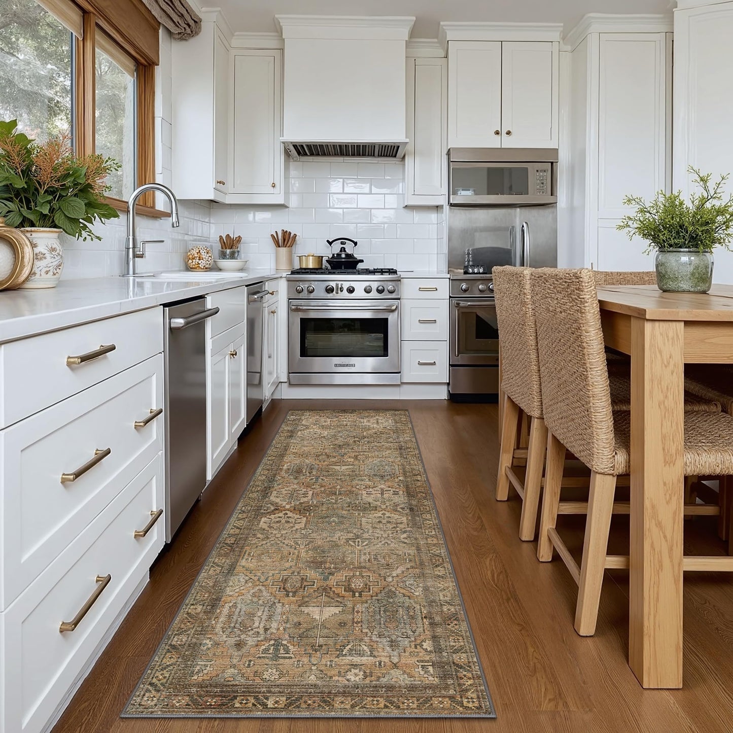 Bavni 2x5 Runner Rugs for Hallways Kitchen Entryway, Washable Runner Rug Vintage Distressed Print Carpet, Ultra-Thin Chenille Low Pile Lightweight Rug with Non Slip Backing, Sepia