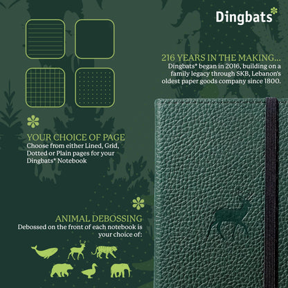Dingbats* - Wildlife A6 Lined Pocket Notebook - PU Leather Hardcover for Work and Travel Journal - Pocket, Elastic Closure, Pen Holder, Bookmark