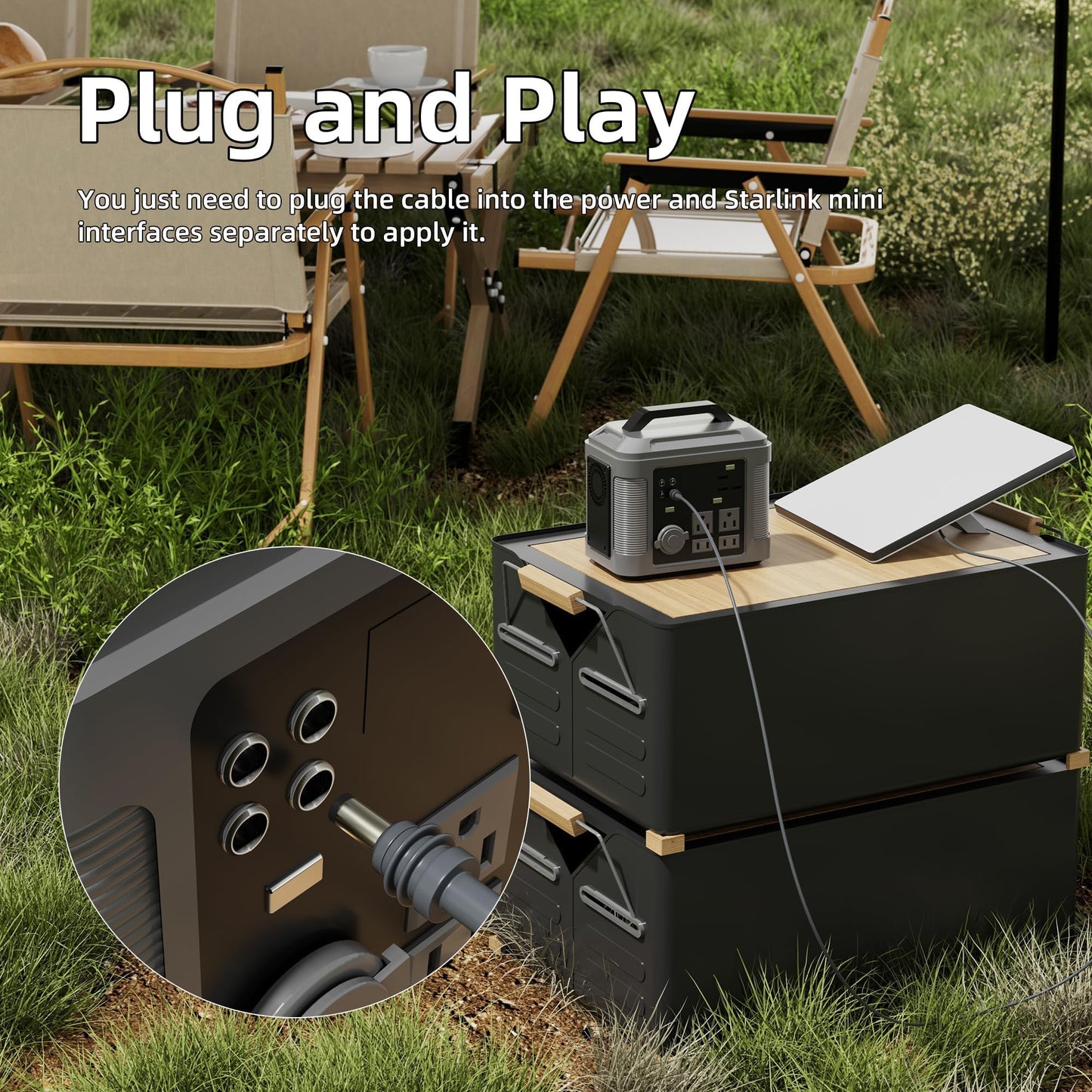 EAZUSE Starlink Mini Power Cable, 6.5FT/2M, Male to Male, Waterproof, Grey