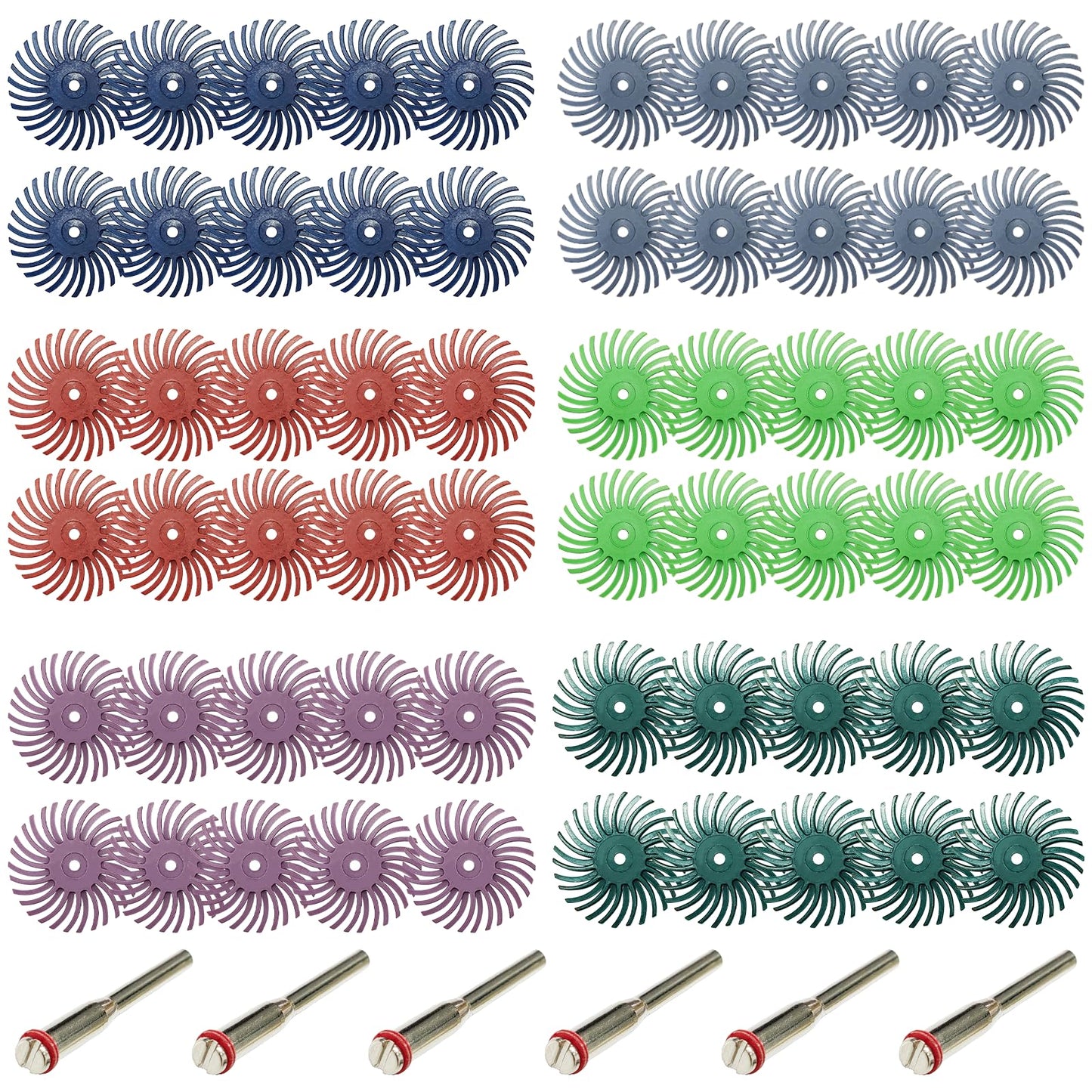 66pcs 1Inch Radial Bristle Disc Polishing Kit 6 Mix Grit 80/120/220/400/600/1000 with 1/8" Shank for Rotary Tools, Abrasive Brush Buffing Wheel Kit for Jewelry, Wood, Metal Finishing Deburring