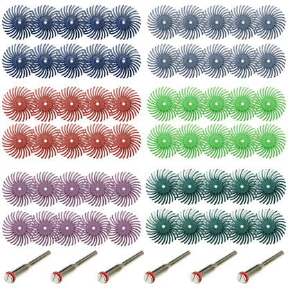 66pcs 1Inch Radial Bristle Disc Polishing Kit 6 Mix Grit 80/120/220/400/600/1000 with 1/8" Shank for Rotary Tools, Abrasive Brush Buffing Wheel Kit for Jewelry, Wood, Metal Finishing Deburring