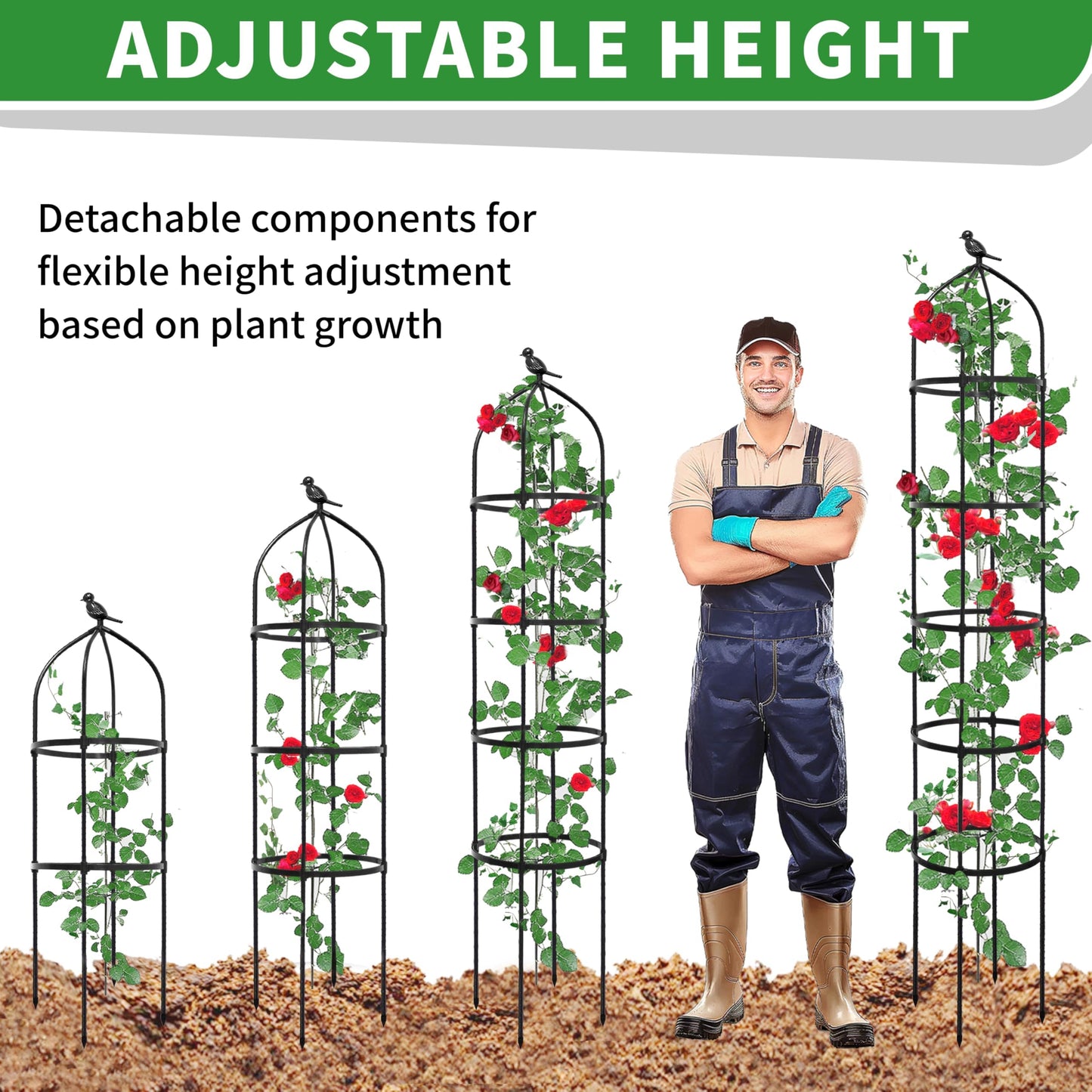 6.7FT Garden Obelisk Trellis for Climbing Plants,81”Metal Plant Support Tower,Heavy Duty Thickened Tube,Rustproof Black Vine & Flower Stand for Outdoor Indoor Use
