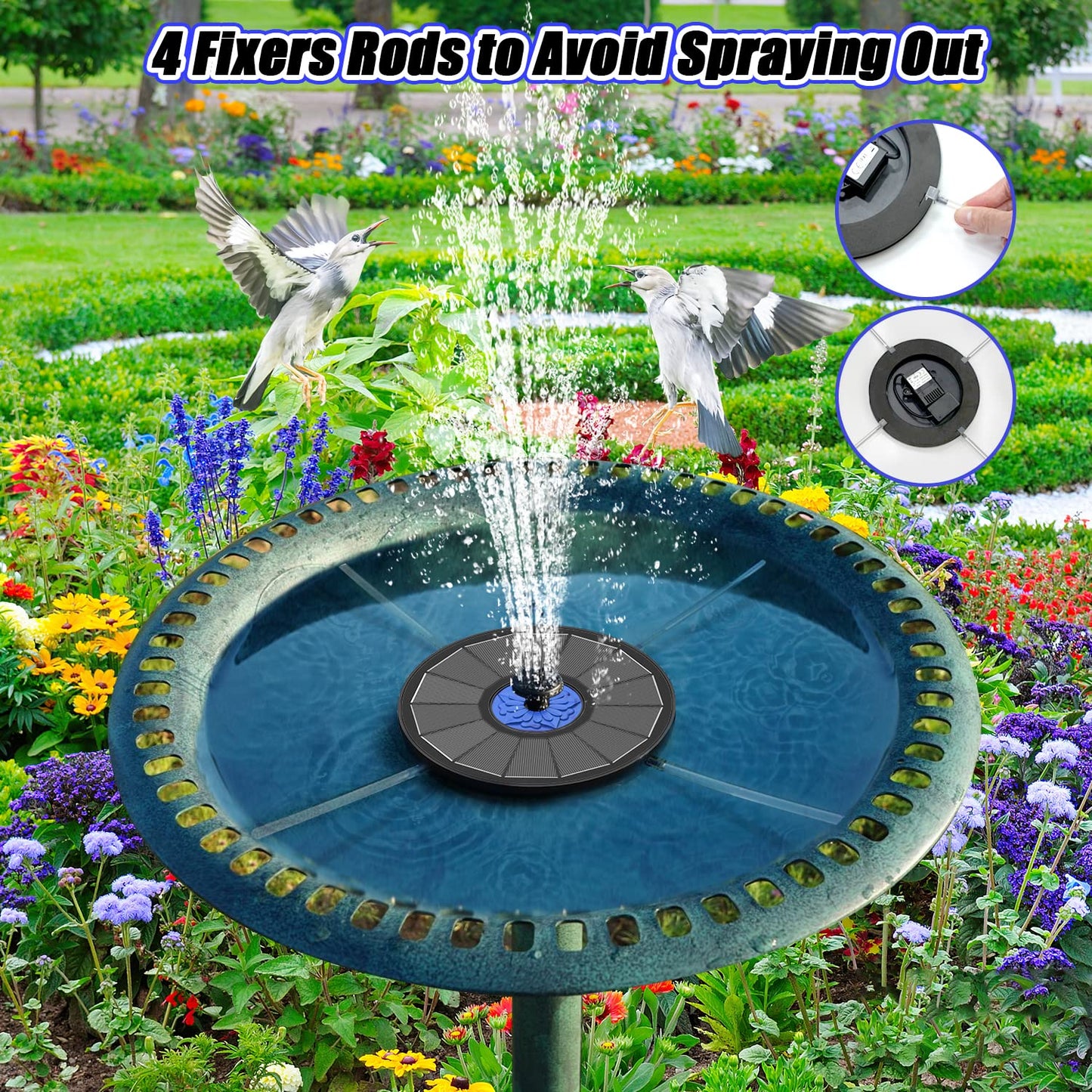 SZMP Solar Fountain Upgrade, 3.5W Solar Powered Bird Bath Fountains with Flower, Outdoor Water Feature Solar Fountain Pump with 7-in-1 Nozzles, 4 Fixed Pipes for Humingbirds, Birdbath, and Garden