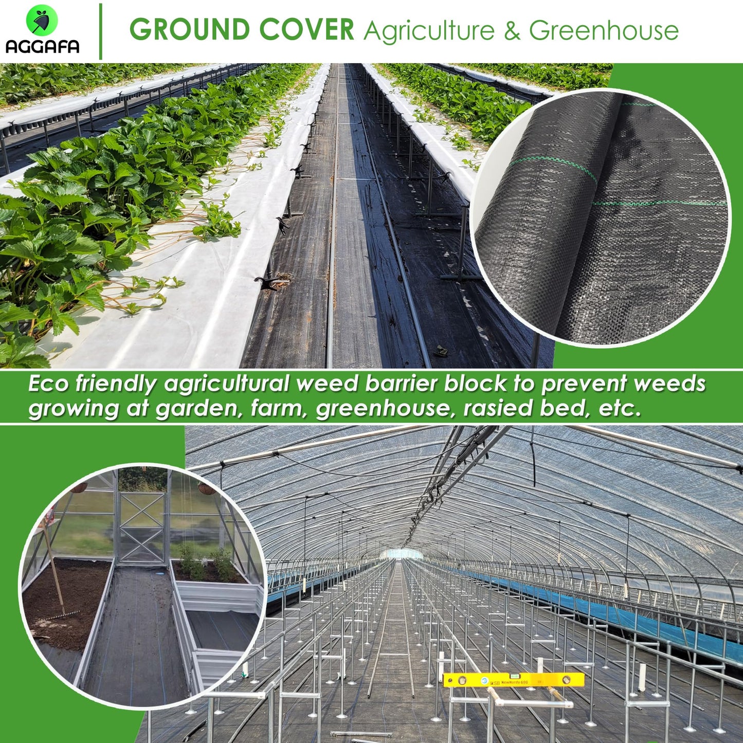 AGGAFA (2ft x 50ft) 100% Virgin Material Premium Heavy Duty Weed Barrier Fabric for Landscaping, Farming, Gardening and Agriculture. Durable Woven Landscape Fabric