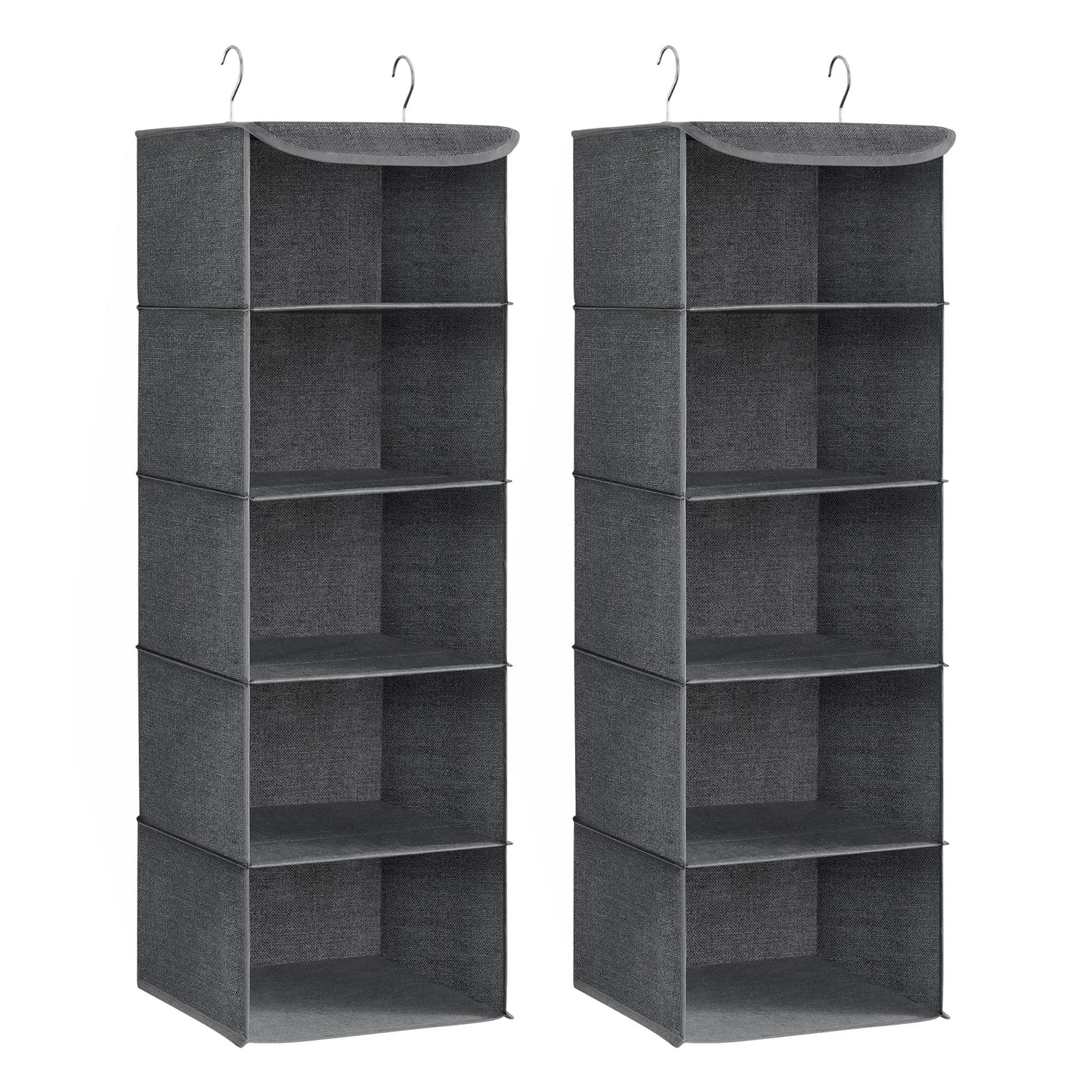 SONGMICS Hanging Closet Organizer, Set of 2, Hanging Storage Shelves, Space-Saving and Foldable, Metal Hooks and Bamboo Inserts, Gray