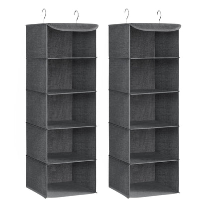 SONGMICS Hanging Closet Organizer, Set of 2, Hanging Storage Shelves, Space-Saving and Foldable, Metal Hooks and Bamboo Inserts, Gray