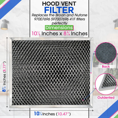 Stove Hood Vent Filter 10.5" x 8.8" 41F 97007696 Fit's Nutone & Broan Range Hood Filter Replacement for Ductless Exhaust Fan - Mesh Screen Filters Grease & Carbon Freshens Kitchen Oven Air (2-Pack)
