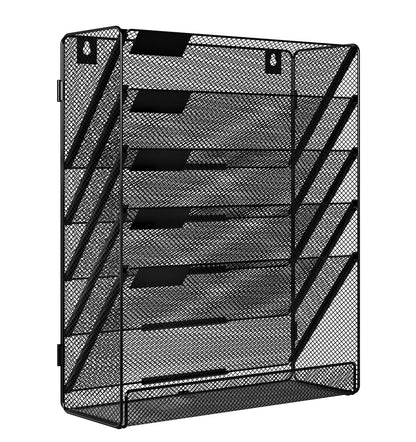 Solinxe Wall File Holder 6 Tier Hanging File Folder Organizer Desk Paper Magazine Document Rack, Black