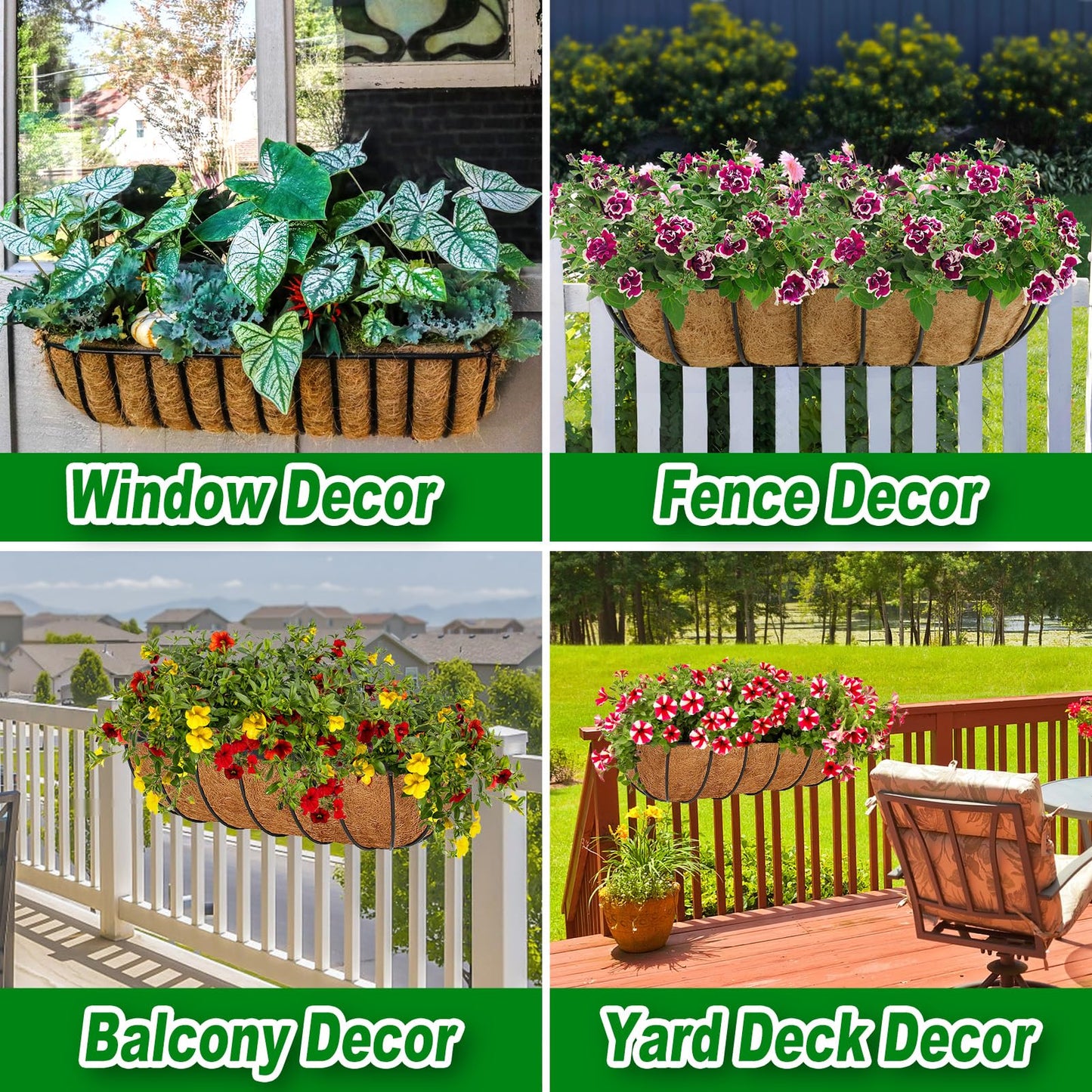 Remiawy Coco Liners for Planters 30 Inch, 2 Packs Natural Coconut Fiber Coir Flower Basket Window Box Liners, Trough Planter Insert for Outdoor Plant Large Pots Garden Fence Decoration