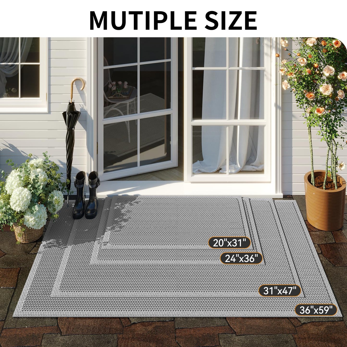 YDKGL Front Door Mat 20''x31'', Drainage Heavy Duty Dirt Trapping Non-Slip Doormats, Rubber Floor Mats, Restaurant Commercial Kitchen Industral Pool Entrance Bar Wet Area, Grey