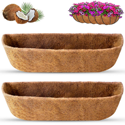 Remiawy Coco Liners for Planters 30 Inch, 2 Packs Natural Coconut Fiber Coir Flower Basket Window Box Liners, Trough Planter Insert for Outdoor Plant Large Pots Garden Fence Decoration