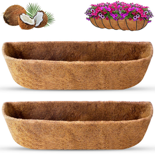 Remiawy Coco Liners for Planters 30 Inch, 2 Packs Natural Coconut Fiber Coir Flower Basket Window Box Liners, Trough Planter Insert for Outdoor Plant Large Pots Garden Fence Decoration