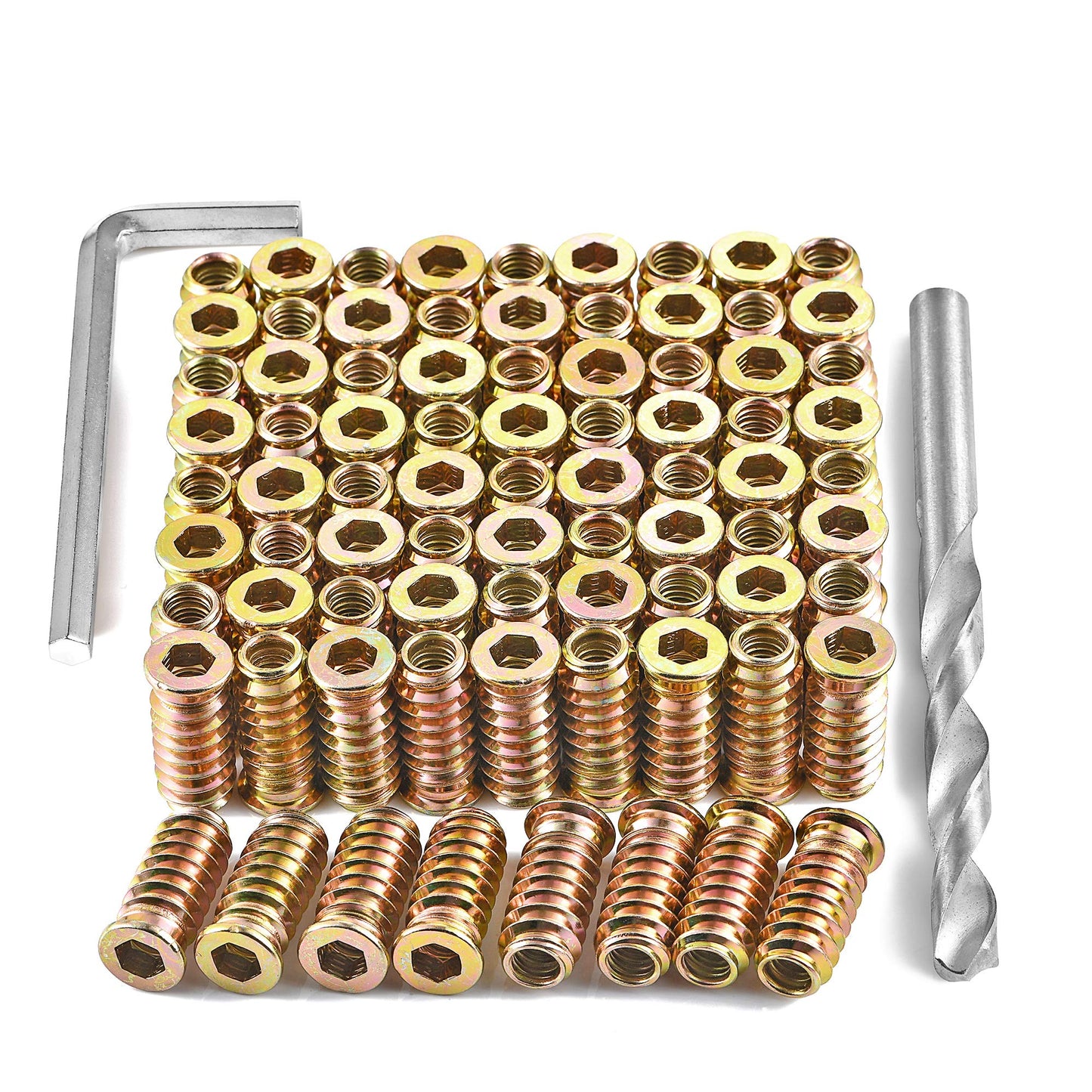 PGMJ 200 Pieces 1/4"-20 Wood Inserts Bolt Furniture Screw in Nut Threaded Fastener Connector Hex Socket Drive for Wood Furniture Assortment (200 Pcs 1/4"-20 x25mm)