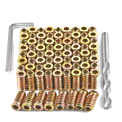 PGMJ 200 Pieces 1/4"-20 Wood Inserts Bolt Furniture Screw in Nut Threaded Fastener Connector Hex Socket Drive for Wood Furniture Assortment (200 Pcs 1/4"-20 x25mm)