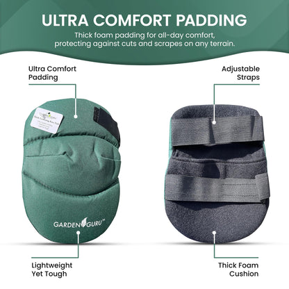 GARDEN GURU Cushioned Gardening Knee Pads with Adjustable Straps - Soft Inner Liner, Ultra Comfort Padding, Garden Kneelers for Yard Work, Cleaning, Household Chores, Roofing, and More
